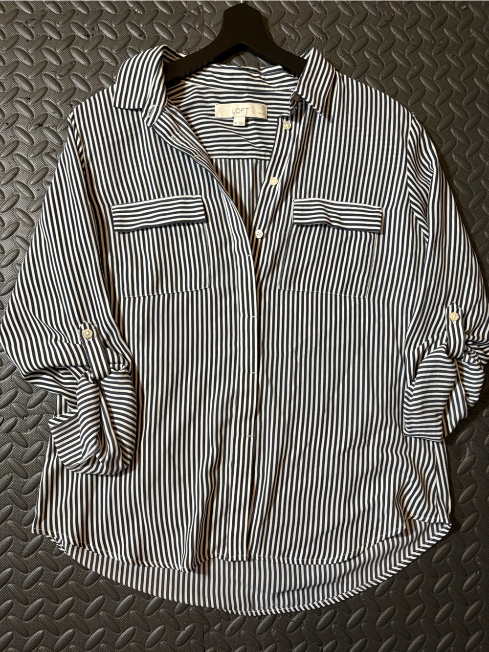 LOFT Black and White Vertical Stripe Women’s Professional Blouse